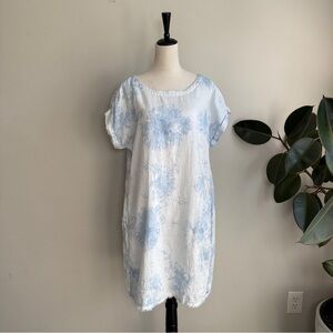 Magaschoni Tie Dye Linen Summer Dress Frayed Hem L